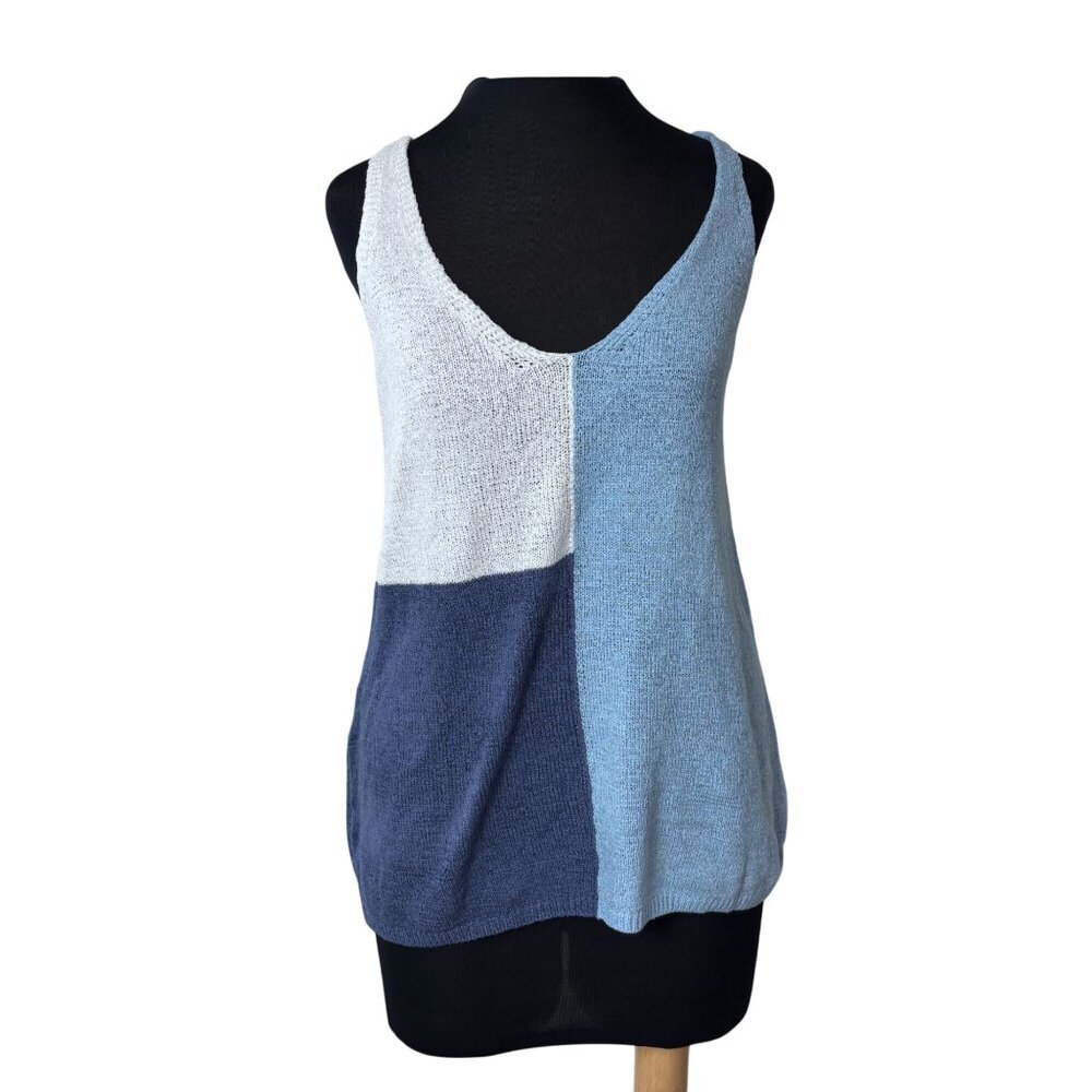 Colorblock Knit Tank Top In Blue & White Colorblock - M